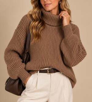 Babaton Guell Merino Wool Chunky Turtleneck Sweater Cropped S Brown Fall Minimal